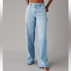 NWT American Eagle Dreamy Drape Stretch Super High Waisted Baggy Wide Leg Jeans